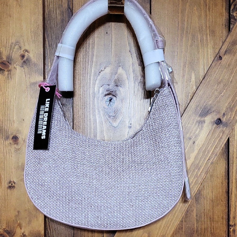 NWT.Pink and White Women's Bagw/adjustable Strap,woven Texture